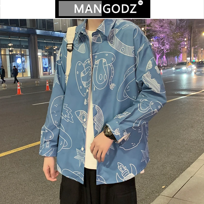 

Мужские забавная Футболка с принтом Harajuku свободные рубашки 2021 Весенняя Мужская рубашка в Корейском стиле, модная рубашка с длинными рукава...