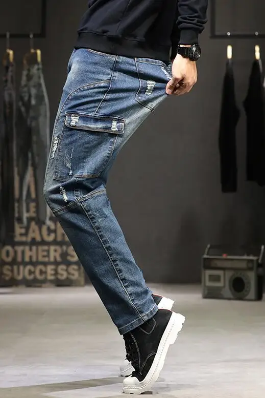 Jeans Men Loose Harem Pants Multi-Pocket Jeans Mens Strendy Brand Harem Pants Retro Jeans