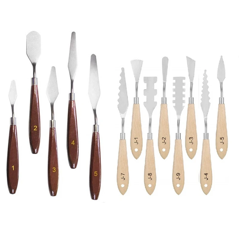 

11Pcs Painting Knives Set Palette Knives Spatula Color Mixing Scraper, Art Tools with Wooden Handles & Different Shapes