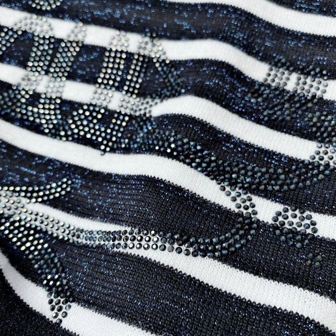 

Navy Tshirt Cotton Round Neck Front letter Strass Fashion Classic Tops tees Rhinestones knitted tops