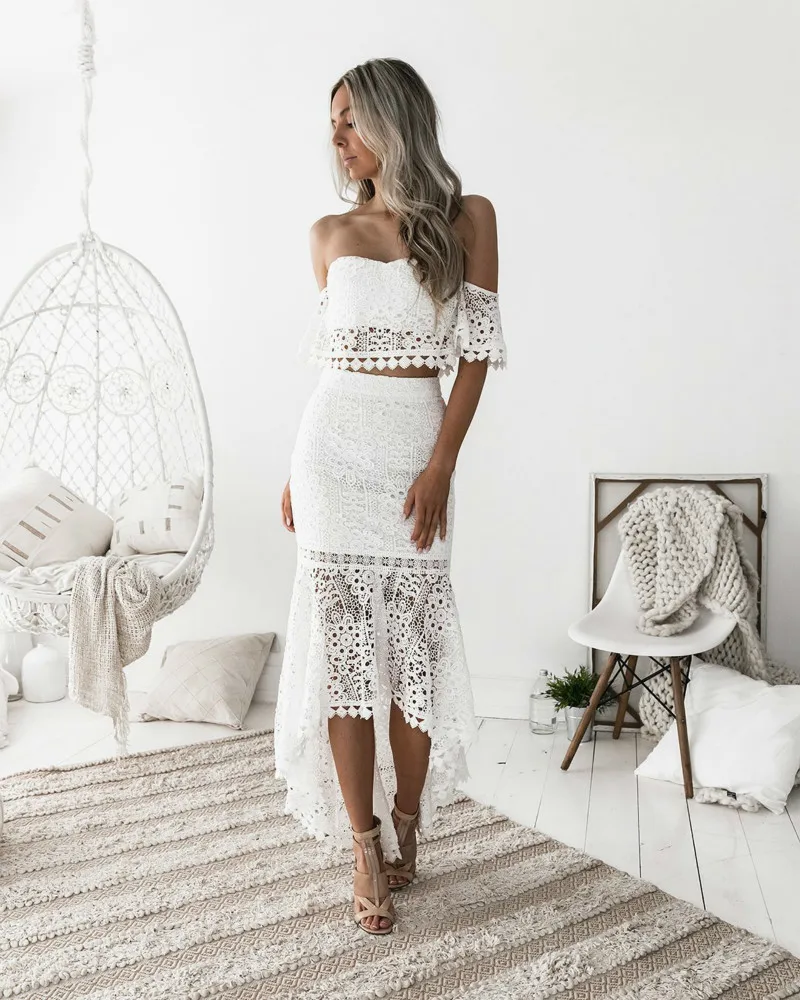 2019 женское белое кружевное платье комплект из 2 предметов сексуальное карандаш с