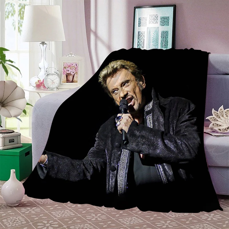 

Johnny Hallyday-Manta de franela suave con estampado de cantante de Rock para sofá, edredones para niños y adultos, decoración d