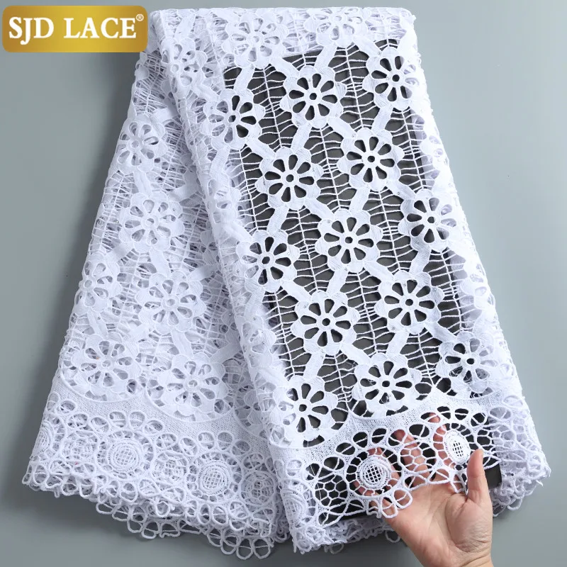 

SJD LACE 5Yards Yellow Guipure Cord Lace Embroidery Water Soluble African Lace Fabric For Nigerian Wedding Party Material 2269B