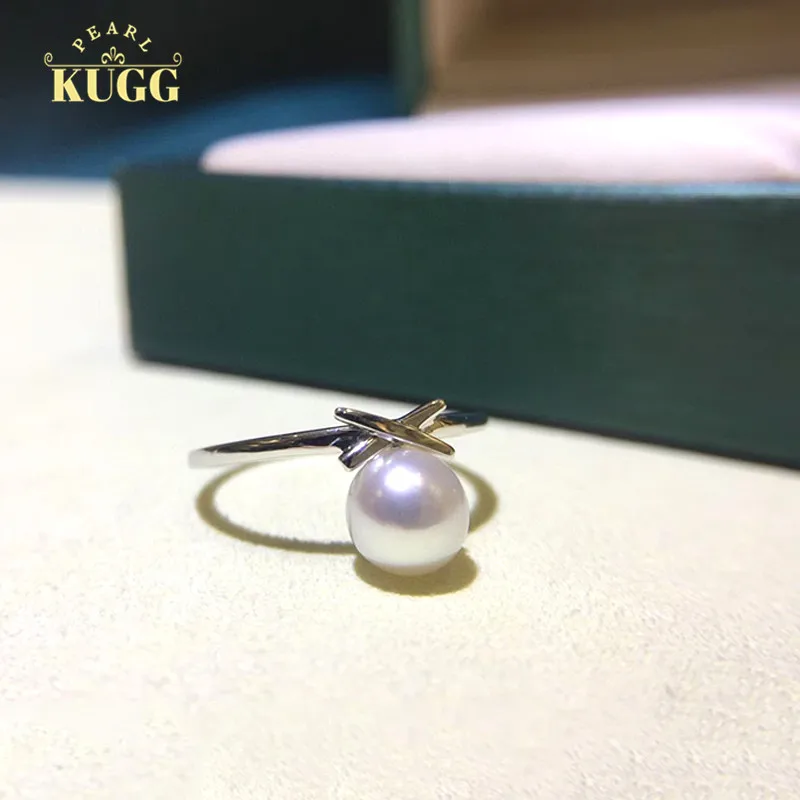 

KUGG PEARL 18k Yellow Gold Rings AAAAA 6.5-7mm Natural Akoya White Pearl oorbellen Engagement Fine Jewelry Customize