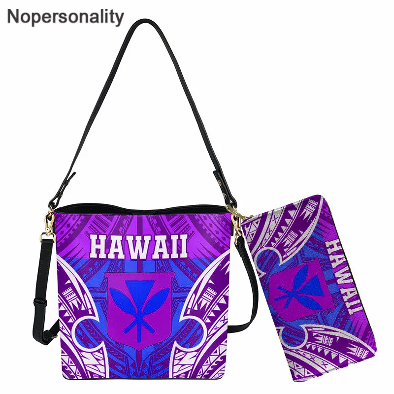 Nopersonality Luxury 2pcs Set Women Bucket Bag and Purse Polynesian Hawaii Tribal Print Female Leather Shoulder Sac Totes Bag william ellis polynesian research hawaii