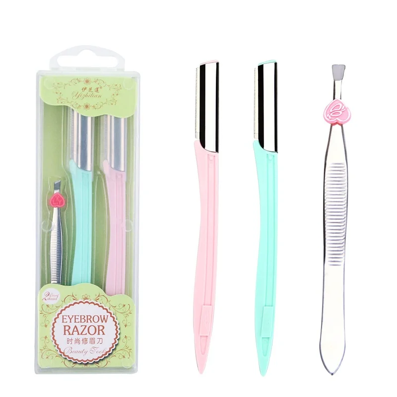 

3Pcs Stainless Steel Facial Eyebrow Trimmer Blade Shaver Hair Remover Portable Shaver Facial Razor Tweezers Makeup Tools