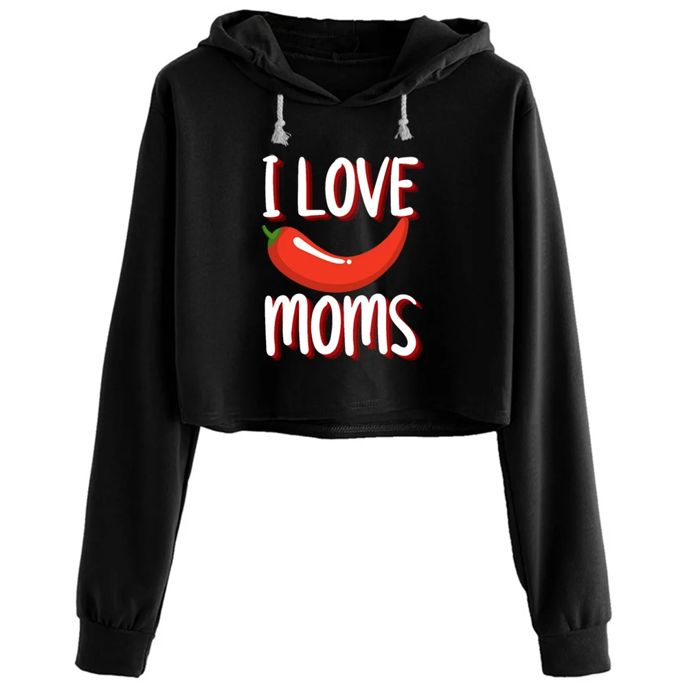 

I Love Hot Moms Merch I Love Hot Moms Typography Crop Hoodies Women Grunge Harajuku Anime Emo Pullover For Girls