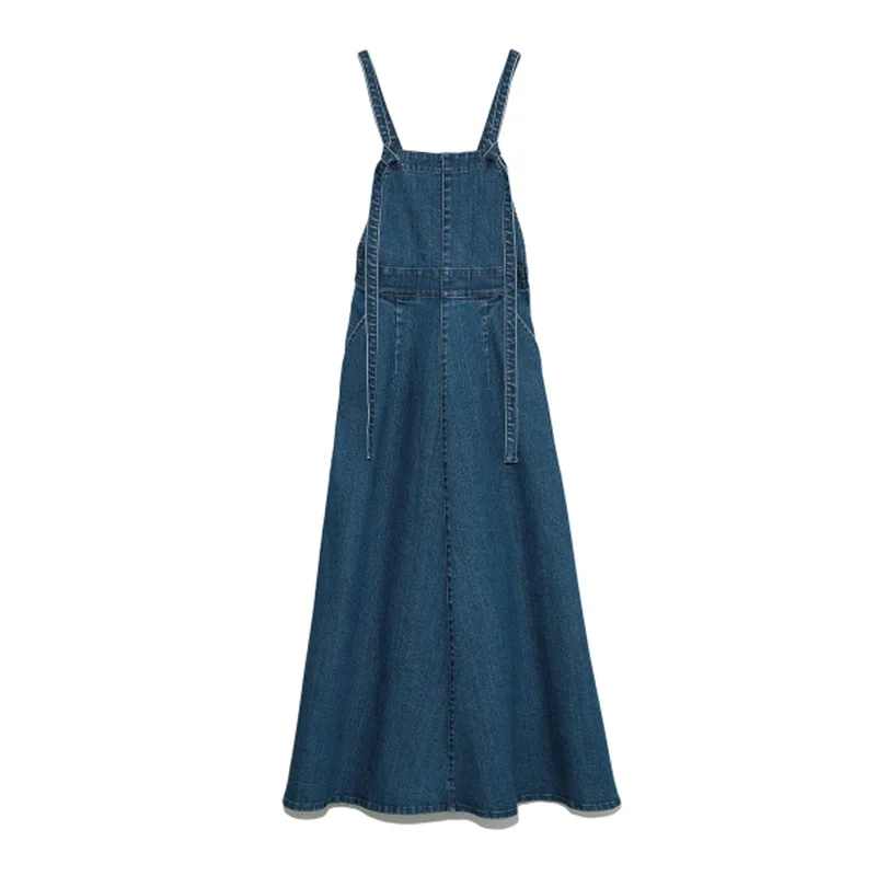 

Solid High Waist A Line Camis Dress Women Casual Sexy Sleeveless Denim Suspender Skirt Summer 2021 New Simple Soft Slim Robe