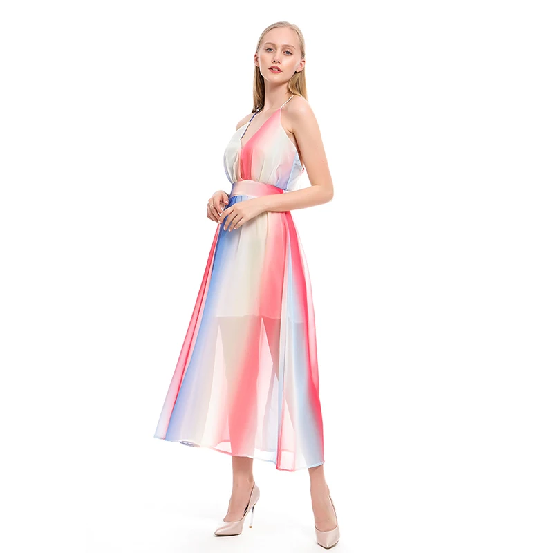 Женское платье без рукавов на тонких бретелях сексуальное с глубоким v образным