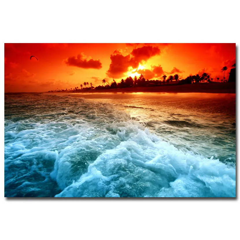 Закат-тропический пляж морские волны Искусство Холст плакат печать живопись