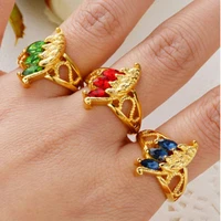 european coin wing ring with gemstone brass gold plated ring with gemstone fashion live crystal ring