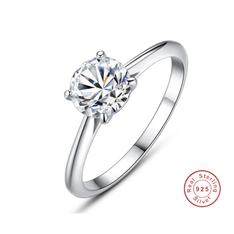 Женский комплект колец из серебра 925 пробы с круглым камнем 2 карата | Украшения и