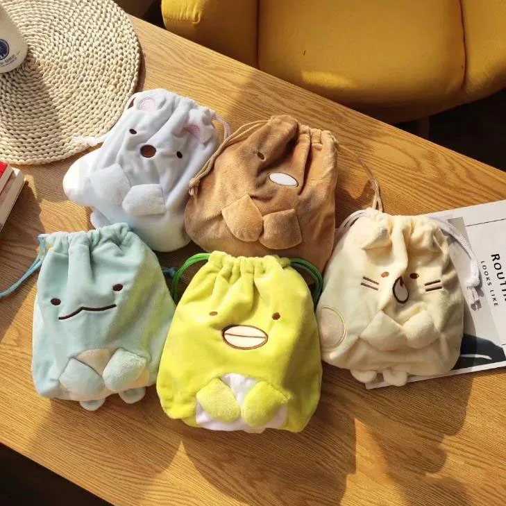 1 Pcs Cute Japanese Anime Sumikko Gurashi Corner Bio Creature Drawstring Bags Bundle Pocket Plush Coin Purse Soft Storage Bag | Игрушки и