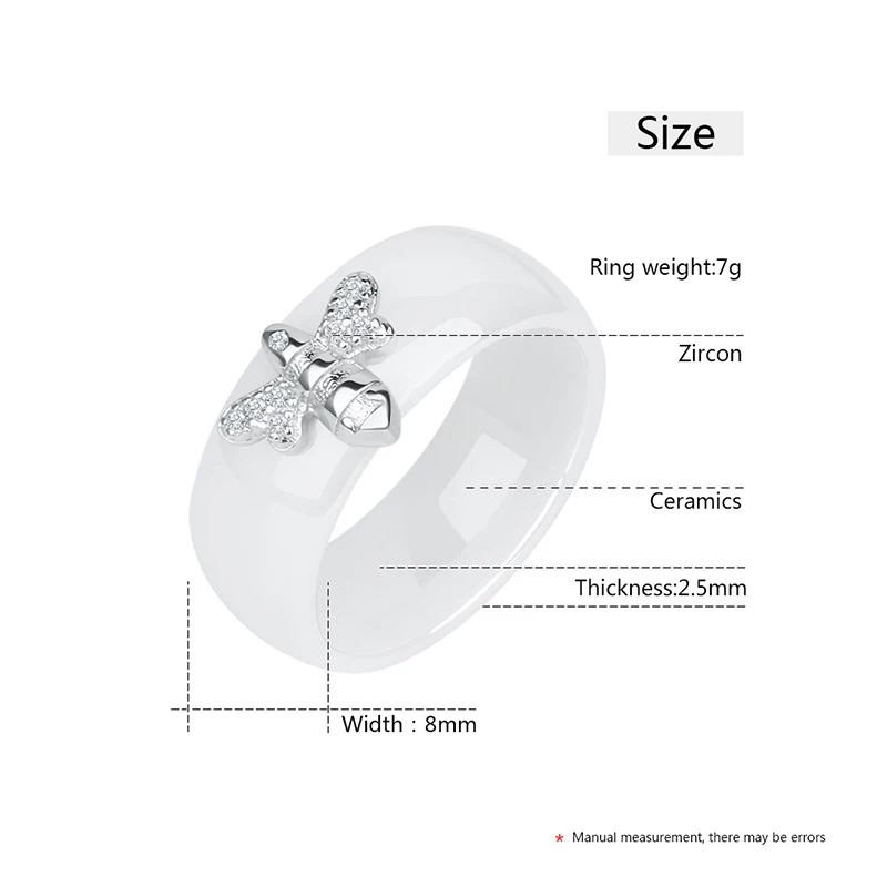 Женское керамическое кольцо в виде пчелы серебро 100% пробы ширина 8 мм|Кольца| |