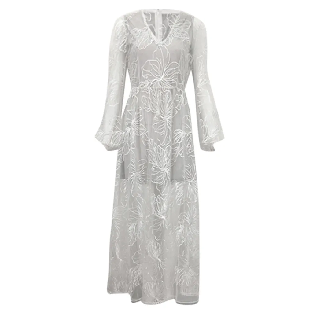 Кружевное белое платье макси для женщин сексуальное элегантное вечернее с