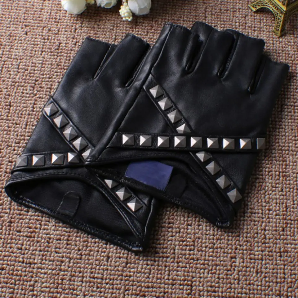 구매 남자의 정품 양피 가죽 장갑 겨울 색상 반 손가락 전술 장갑 펑크 멋진 손목 드라이브 Ridding 장갑 S2178