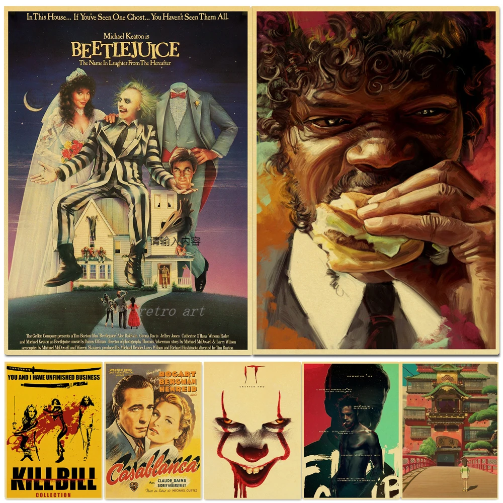 

Movie Poster Vintage Pictures Canvas Painting Prints Wall Art Kill Bill/Fight Club/The BeetleJuice Room Bar Decor Wall Painting