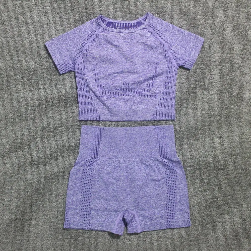 

2 Piece Set Women Vital Seamless Yoga Set Fitness Short Sleeve Crop Top Shirts Running Shorts Workout Clothes For Women Gym Sets
