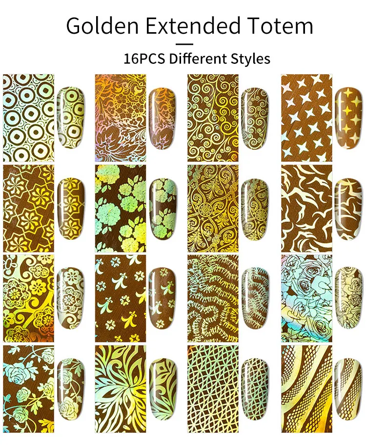 16 шт./компл. голографическое искусство ногтей переводная наклейка маленькие