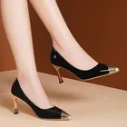 Туфли-лодочки женские с острым носком, высокий каблук-шпилька, металлический носок, классические, офисные базовые, 9219N