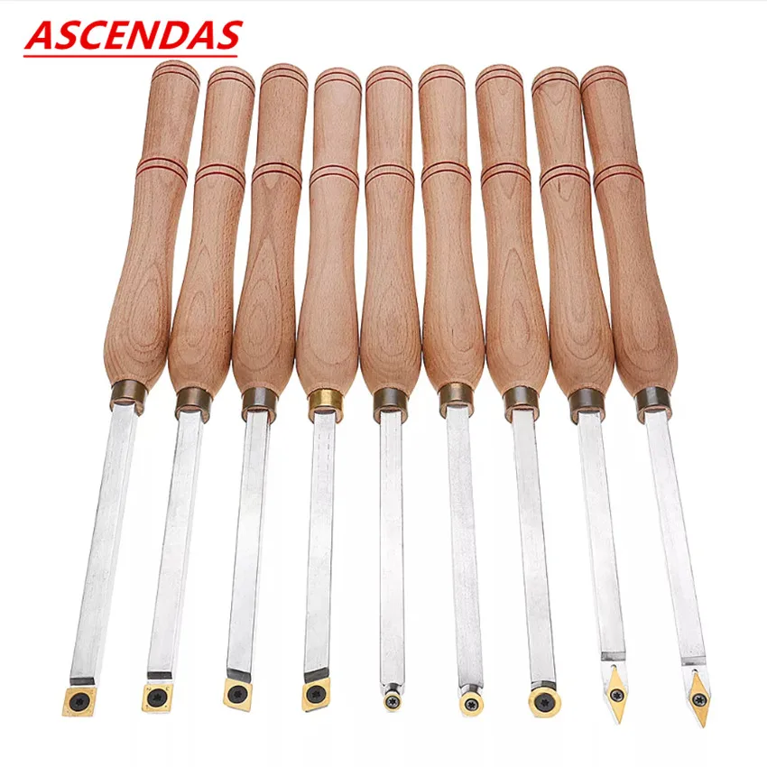 

ASCENDAS Wood Turning Tool Wood Handle with Titanium Coated Wood Carbide Insert Cutter Square Shank Woodworking Tool TP-0288