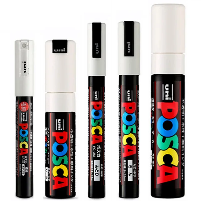 Белый 5 шт./компл. UNI Posca Красящие ручки смешанные Mark 5 размеров каждого с 1 ручка PC-1M/3m/5 M/8 K/17 K Краски ing POP рекламный плакат ручка - Цвет: Белый