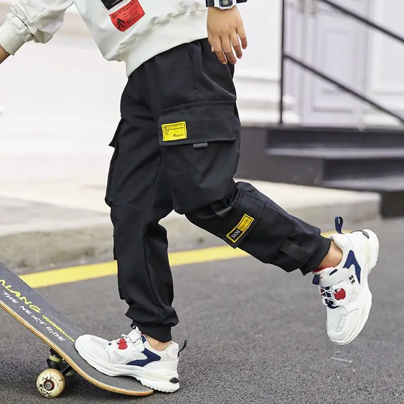 EACHIN Boys Pants Boys Pants Solid Cargo Pants Teenage Boy Multi-Pocket Trousers Kids Spring Autumn Boys Casual Pants Streetwear