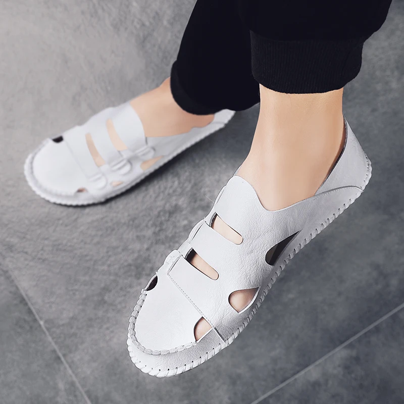 

Summer Beach Sandals Top Layer Cowhide Latex Cushion Men's Outdoor Sandals Zapatillas De Deporte Casual Hole Shoes