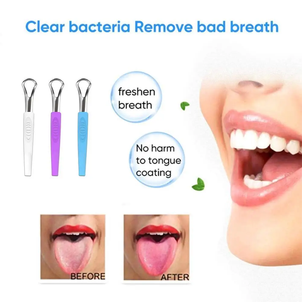 

Portable Tongue Cleaner Tongue Scraper Reusable Brush Brush Mouth Non-slip Cleaner Steel Handle Oral T9Q6