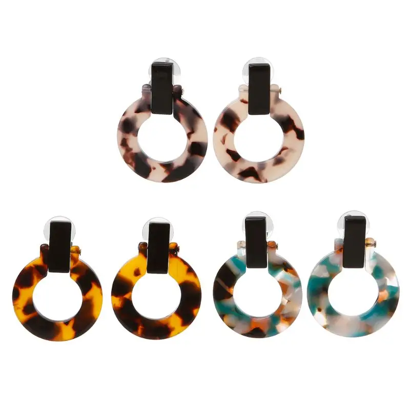 

Circle Tortoiseshell Leopard Acetic Acid Acrylic Round Stud Earrings For Women