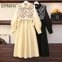 ehqaxin autumn winter womens dress suit loose jacquard lace up knitted vest top retro button dress 2 piece set l 4xl