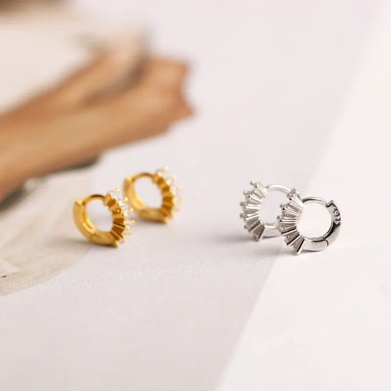 

A00331 New Fashion Luxury Round Pave Zircon Mini Stud Earrings for Women Genuine 925 Sterling Silver Wedding Jewelry