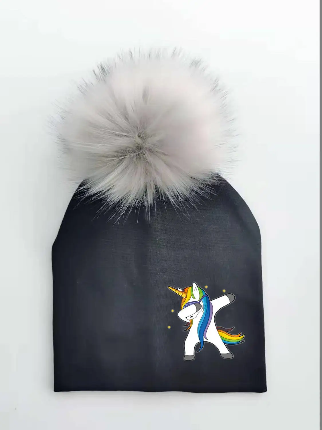 

2018 spring winter children baby unicorn cotton colorful hat cap beanie skullies for girls and boys faux fur pom pom hat props