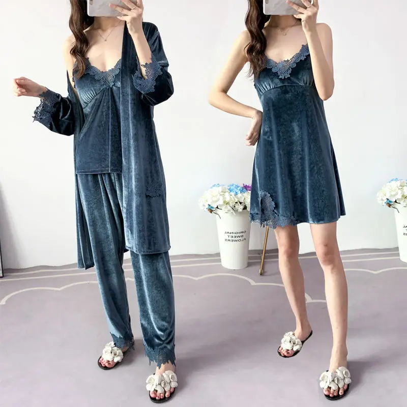 Женские привлекательные пижамные комплекты на весну и осень кружевное ночное