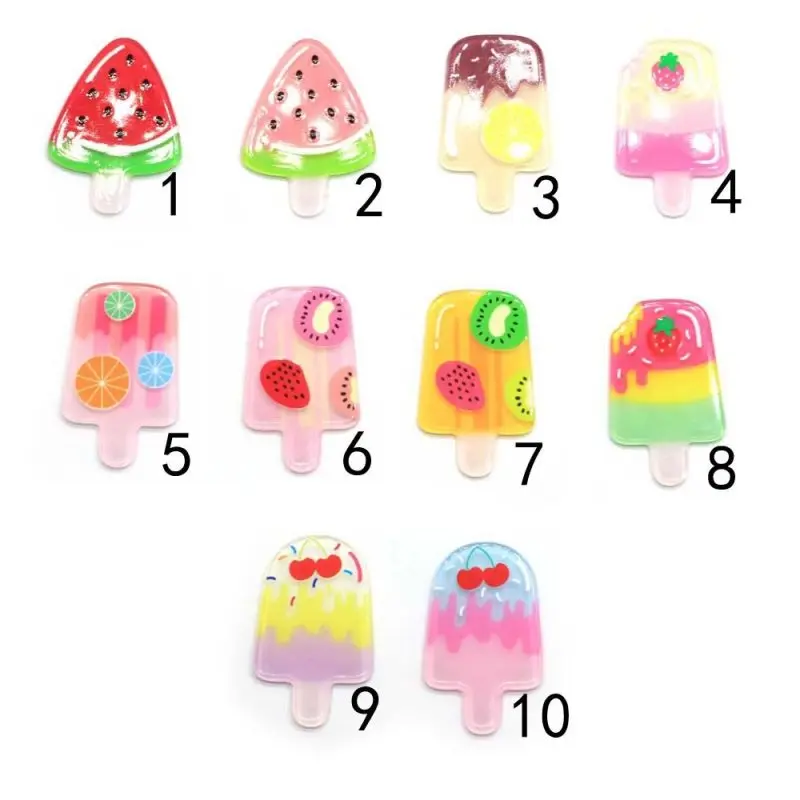 

10Pcs Acrylic Lovely Mixed Fruit Flavored Popsicle Flatback Cabochon Accessories