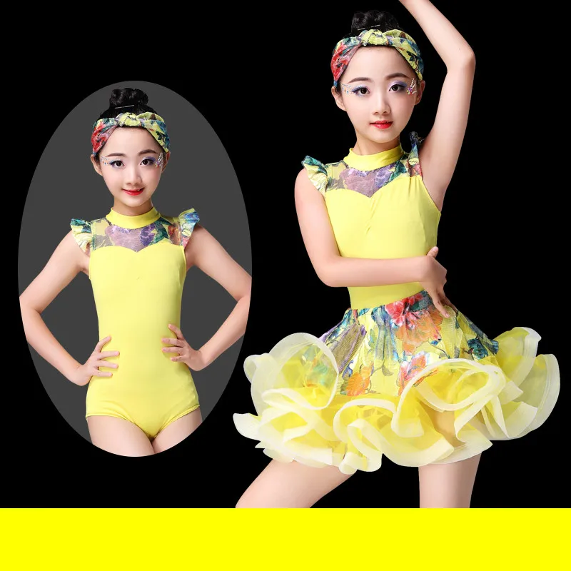 

Children Latin Dance Costume Short Sleeves Split Exercise Suit Professional Grade Test New Year's Day Performance Dress Modern