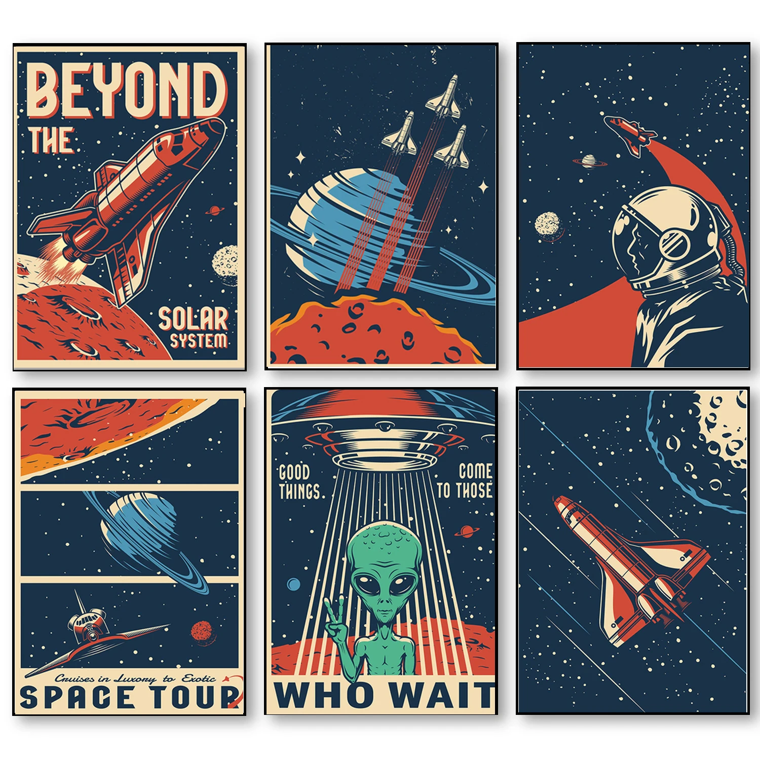 

Vintage Space Retro Alien Posters Travel Landscape Canvas Painting Poster Wall Art Picture for Living Room Home Decoration