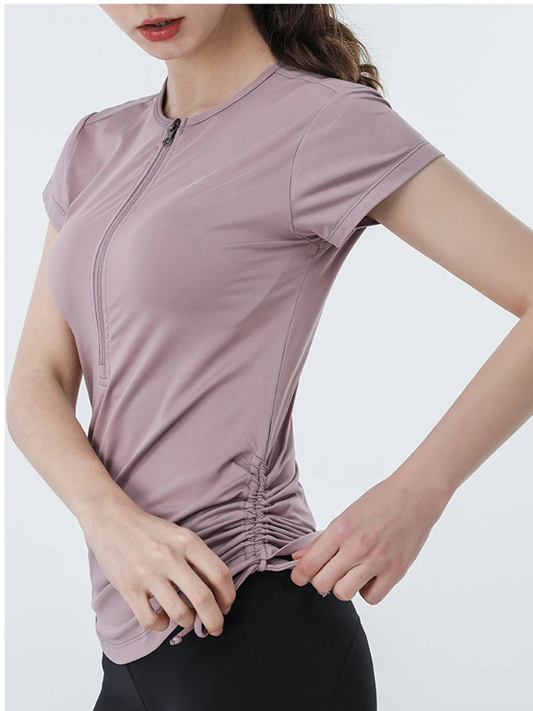 Спортивная футболка на шнурке с коротким рукавом и молнией Женский Топ