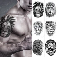 realistic lightning lion temporary tattoo sticker for men women wolf tiger waterproof fake henna wild animal body art tatoo