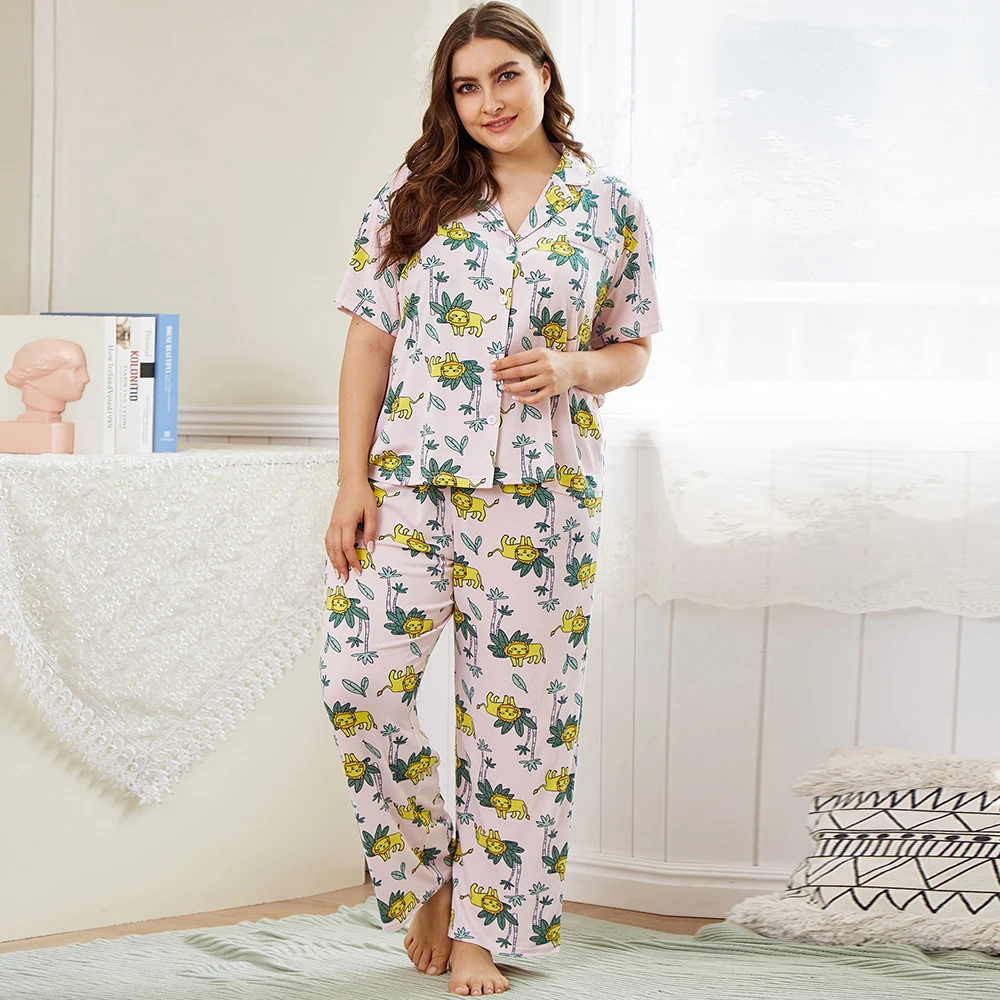 

Plus Size Pajama Sets Womens Outfits Fashion Print Women Clothing Sets Summer Plus Size Sleepwear New Loungewear