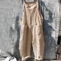 women jumpsuit casual vertical stripes pockets bib overall sleeveless pockets ladies jumpsuit breathable dungarees summer 2021