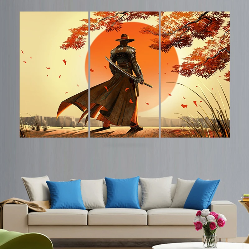 Картины с золотым солнцем Самураем и мечом домашний декор портретная Картина на