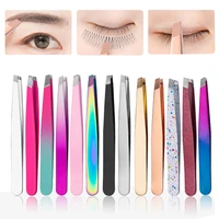 colorful stainless steel eyebrow tweezer for eyelash extension false eyelashes hair removal eyebrow clips beauty eye makeup tool