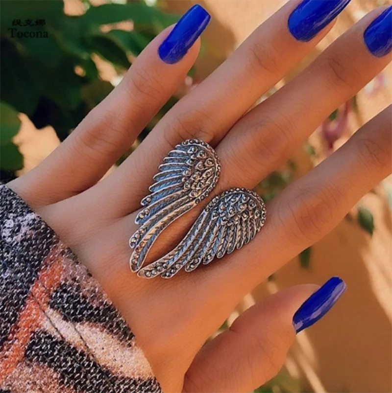 

Best Gift Vintage Silver Color Angel Wings Metal Rings for Women Punk Geometric Alloy Joint Midi Ring Gothic Jewelry