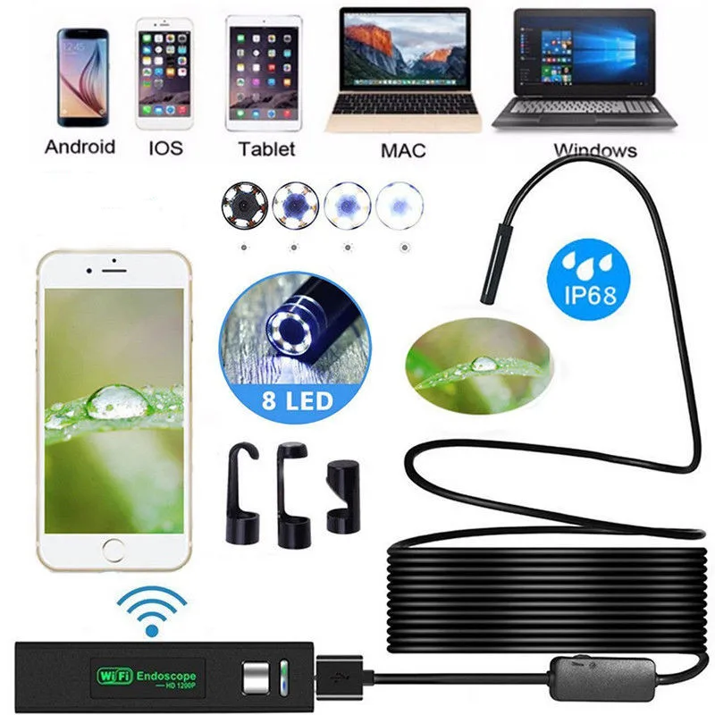 Беспроводная Wi Fi эндоскопическая камера 1200P USB бороскоп для Iphone Android IOS эндоскоп