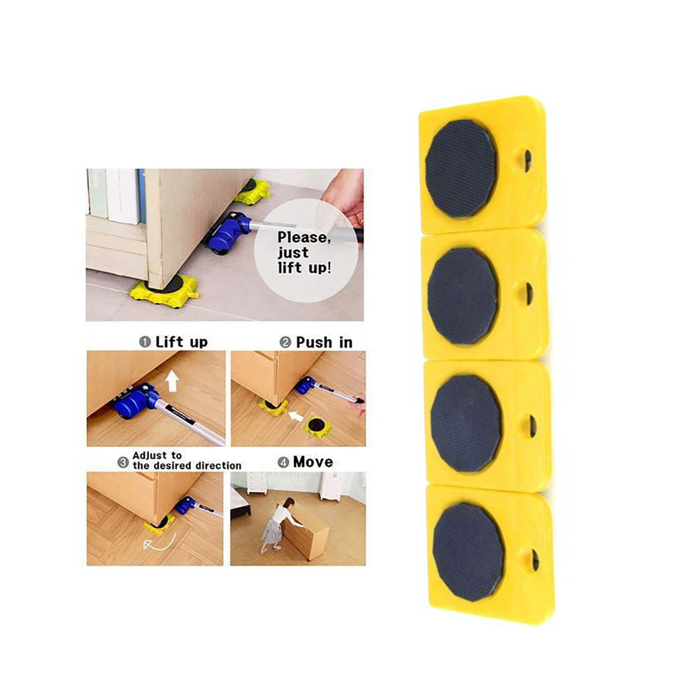 

5PCS Yellow Furniture Lifter Mover Tool Set Furniture Slider Heavy Duty Furniture Roller for Sofas Couches Mover Tool