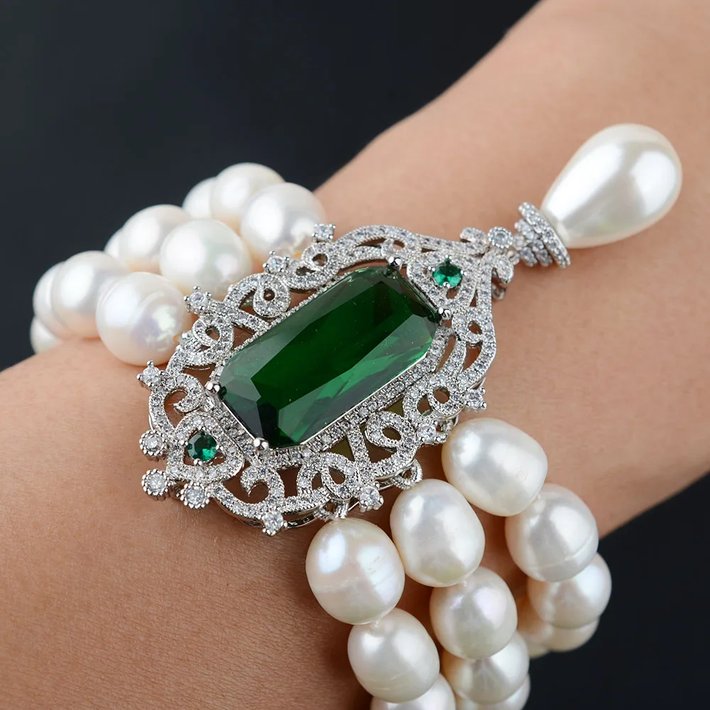 Women's 8&quot White Rice Pearl Bracelet CZ Connector | Украшения и аксессуары