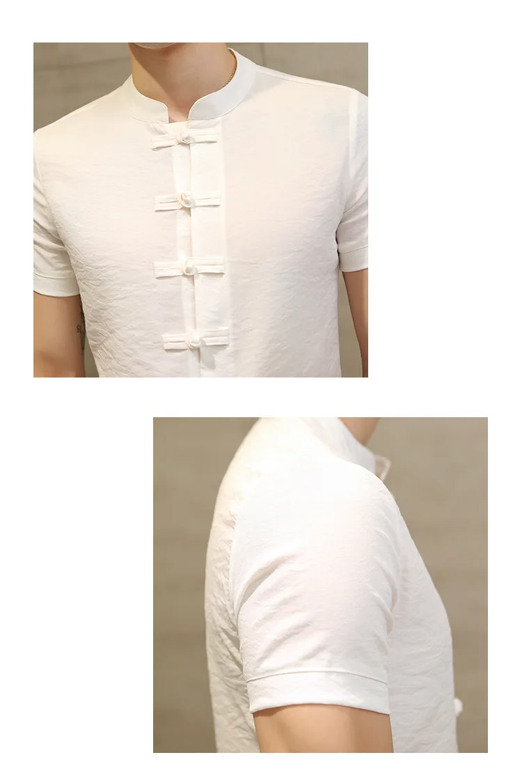 

2021 Summer Chinese Style Short Sleeve Solid Shirts Men Stand Fashion Slim Fit Vintage Shirt Mens Vintage Clothing Button