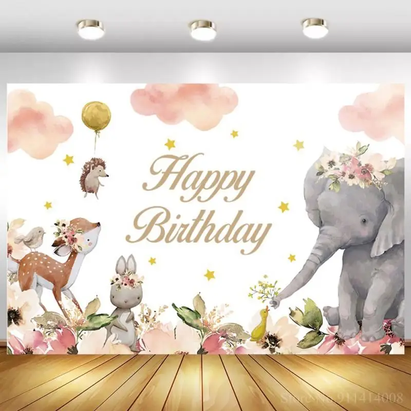 

Фон для фотосъемки с изображением слона мамы маленького кролика цветов детей на день рождения золотые звезды фон для фотосъемки новорожден...