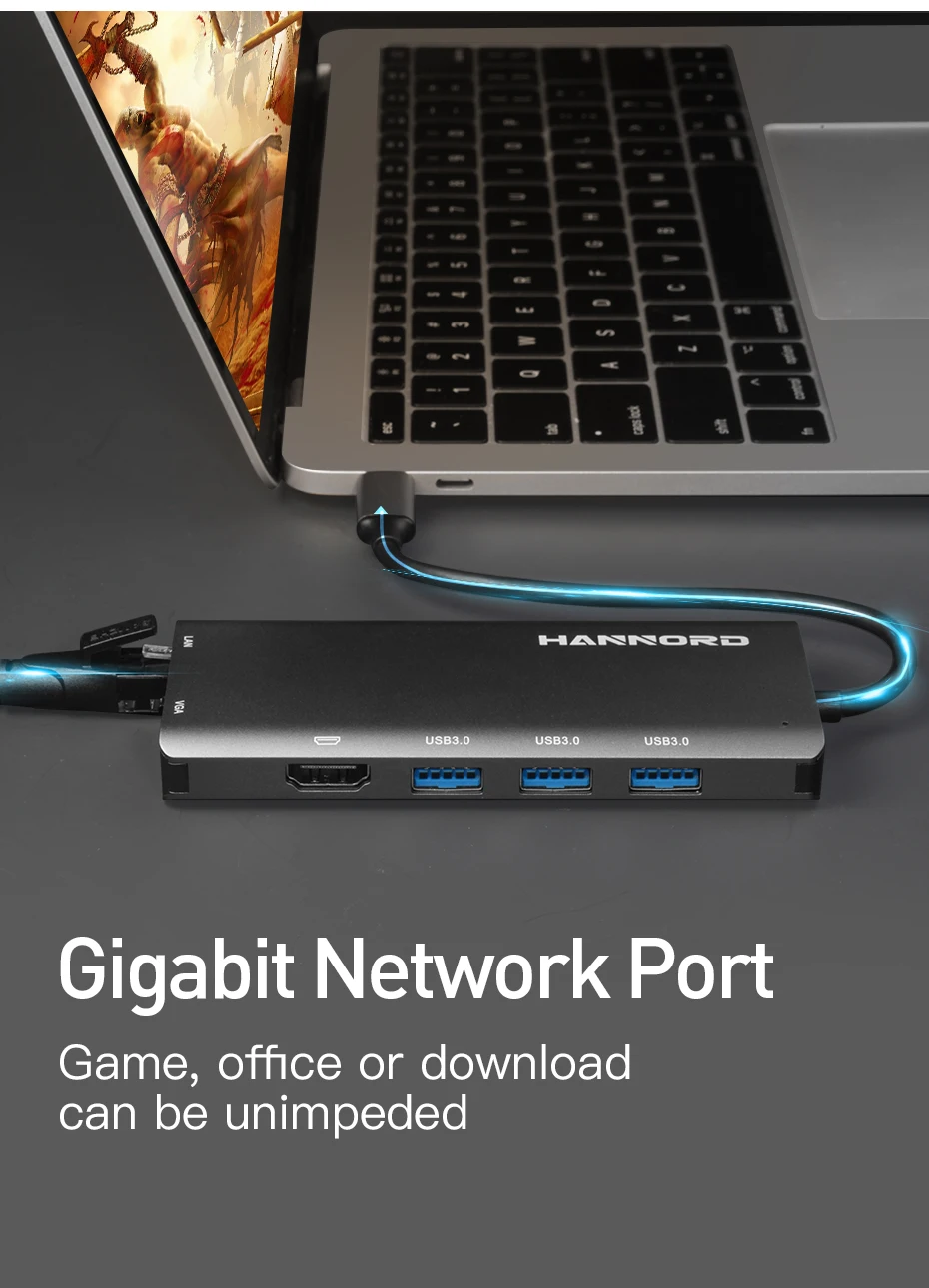 Hannord usb-хаб type C-USB 3,0 HDMI адаптер док-станция VGA RJ45 для MacBook Pro USB-C type C 3,1 Разветвитель USB C концентратор
